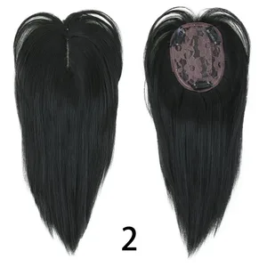 Langt rett hår Toppers Clip Hair Extensions Syntetisk hår Topper Naturlig Svart Brun 3-klips med smell Fake Hairpiere