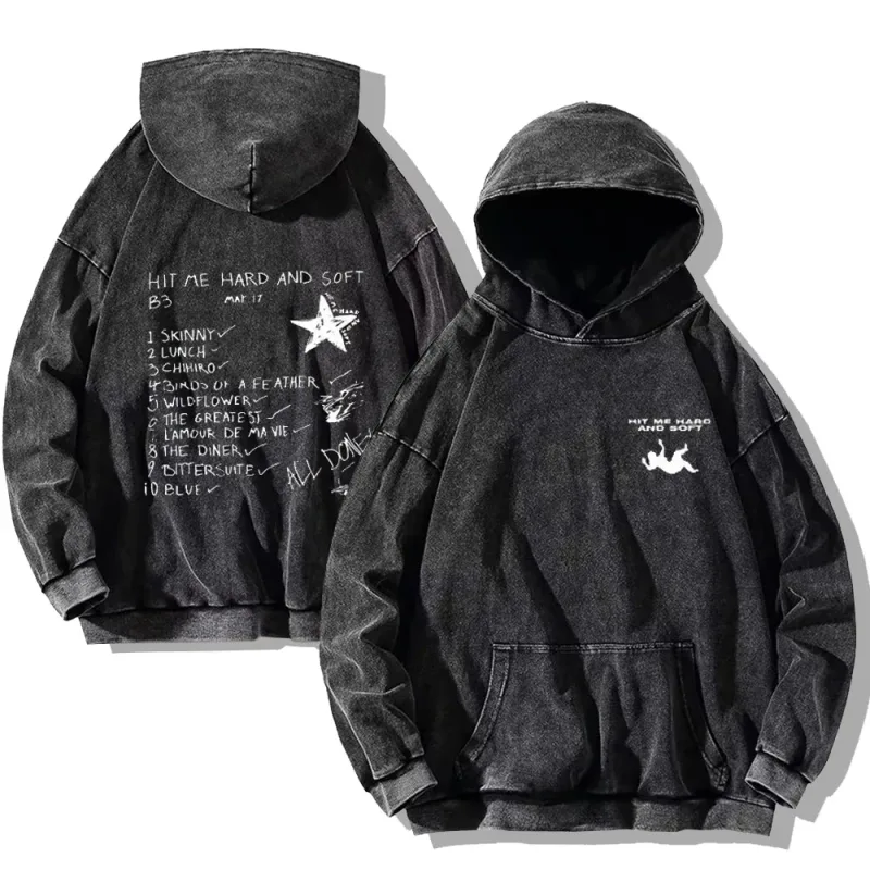 Hit Me hard en zacht gewassen hoodies Vintage katoenen capuchon Pullover heren dames losse casual gotische sweatshirts Y2K jas Unisex