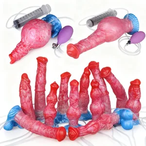 Silikonový nafukovací ejakulační uzel Dildo Nastavitelný obvod Stříkání Fantazie kůň Penis Sexuální hračky pro dospělé Anální Dilátor