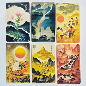 10.3*6cm I-Ching Oracle Deck64 Kad Gaya Seni Dakwat Tradisional Alat Ramalan Cina untuk Bimbingan dan Meditasi Rohani