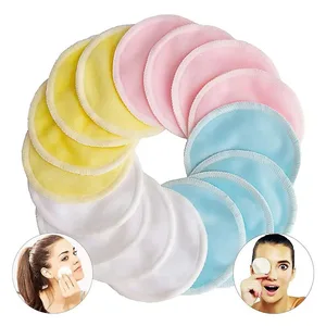 12pcs 재사용 가능한 목화 패드 빨 수있는 메이크업 리무버 디스크 빨 수있는 라운드 대나무 메이크업 패드 스킨 케어 도구 HZM06