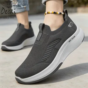 Desai Men's Wide Wide Knit Slip-on รองเท้าผ้าใบ Max Cushion รองเท้าเดินน้ำหนักเบาระบายอากาศได้