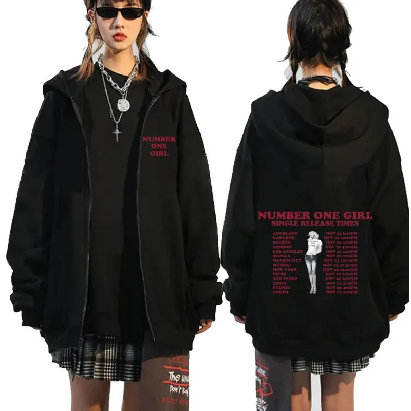 Rosé Number One Girl Album Zipper Hoodies Kpop Panlalaking Babae Damit Long Sleeve Zip Up Sweatshirts Fleece Oversized Pullover Y2K