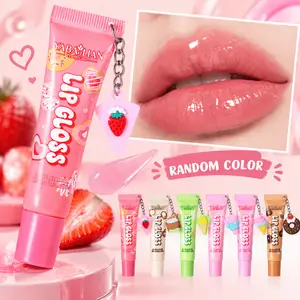 Tilfældig 1 stykke sød vedhæng lipgloss fugtgivende fyldig læbeolie Transparent skinnende læbegloss Sød kosmetik til daglig læbepleje