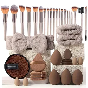 20/40 pezzi pennelli e spugne per trucco set marrone soffio di trucco bellezza uovo fascia per capelli kit di rimozione braccialetto strumento di trucco regalo