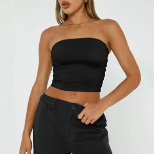 Womens Strapless Crop Tops 기본 백리스 민소매 Bandeau 귀여운 섹시 탑 트렌드 스트리트 패션 클래식 솔리드 튜브 탑