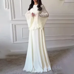 Voan Nữ Chắc Chắn Xù Lông Đầm Tay Loe Cổ Tròn 2025 Mới Thanh Lịch Váy Maxi Dạ Hội Thời Trang Ngày Lễ Nữ