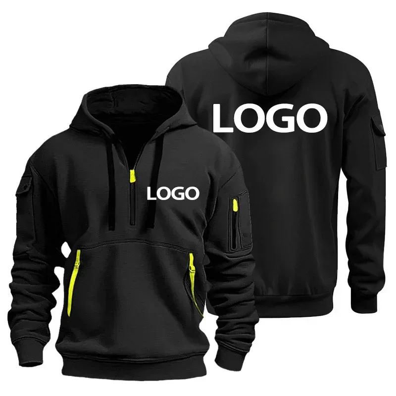 Neuer europäischer Herren-Sportpullover mit Reißverschluss und Armtaschen. Passen Sie Ihren Logo-Kapuzenpullover an und bedecken Sie ihn