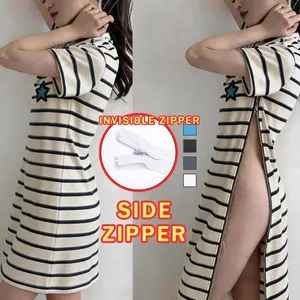 Kadın Zebra Desenli Yan Açık Bölünmüş Seksi Elbiseler Uzun Açık Havada Açık Oyun SEKS Kolay Çıkarılabilir Gizli Fermuar Etekler Egzotik Tip