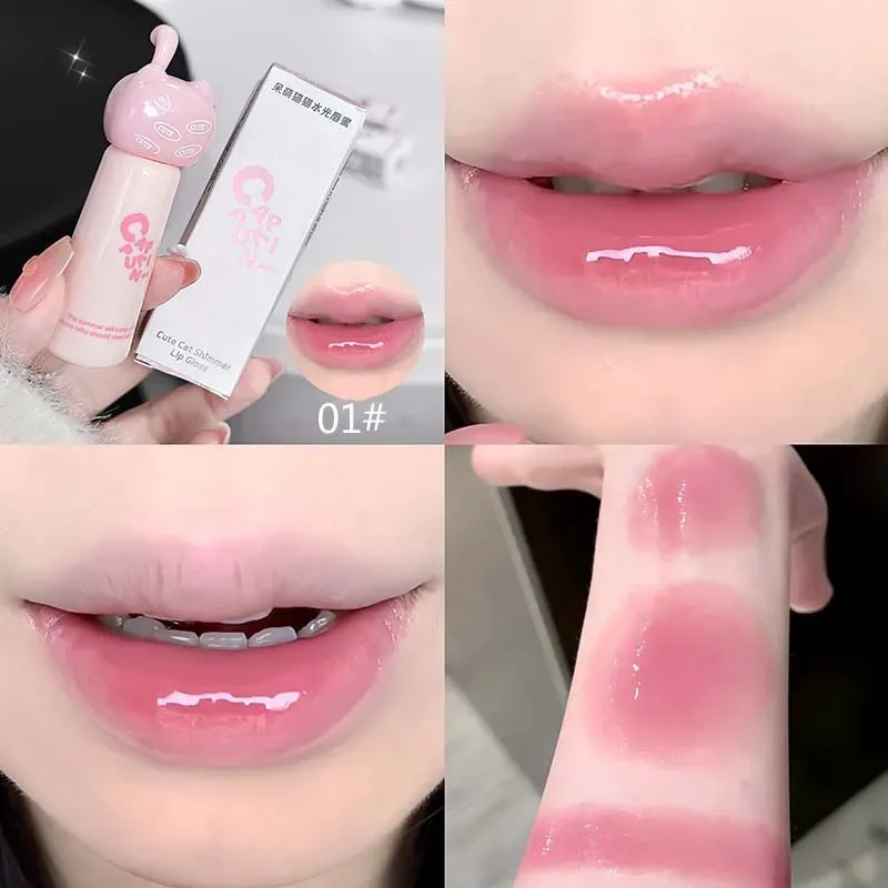 Cute Cat Water Mirror Huulikiilto Kestävä Kosteuttava Ruusu Aprikoosi Vaaleanpunainen Sävy Huulilasitus Nude Huulipuna Korean Meikki Tyttö