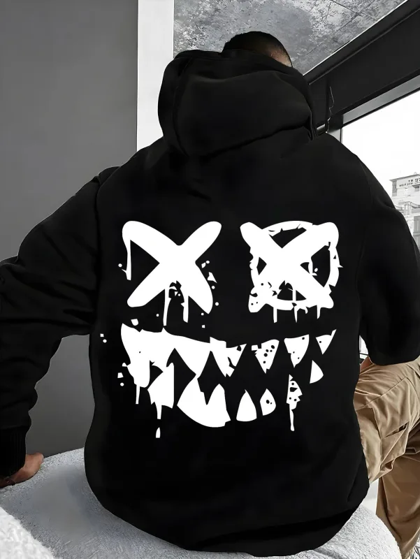 Grafický potisk Weird Face Podzim a zima Čistá bavlna Pánské a dámské mikiny s kapucí Outdoor Street Sports Training Značka Trendy