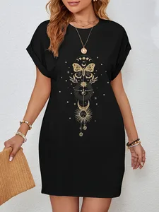 Abito tshirt lungo da donna Casual moon star Abito Tshirt grafico Manica corta Girocollo Vestibilità ampia Primavera-Estate