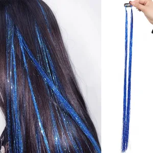 Extensões de cabelo coloridas, 24 polegadas, 1 peça, com enfeites, longo, reto, cor, destaques de festa, clipe em extensão de cabelo sintético