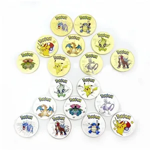 Koin Emas Pokemon Pikachu Anime Koin Peringatan Charizard Mainan Koin Logam Bulat Emas