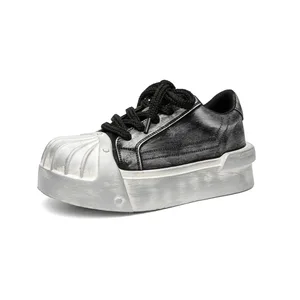 Wanita Lelaki Sneakers Low-top Shell-head PU Kulit Tapak tebal Mentinggikan Uniseks Riadah Bergaya Kasut Retro Lelaki Jurulatih Chunky