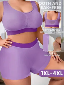 1 set pambabaeng lingerie set Plus Size Bralette Seamless Bra Kumportable Breathable Sports Bra Stretch Fabric Boxers