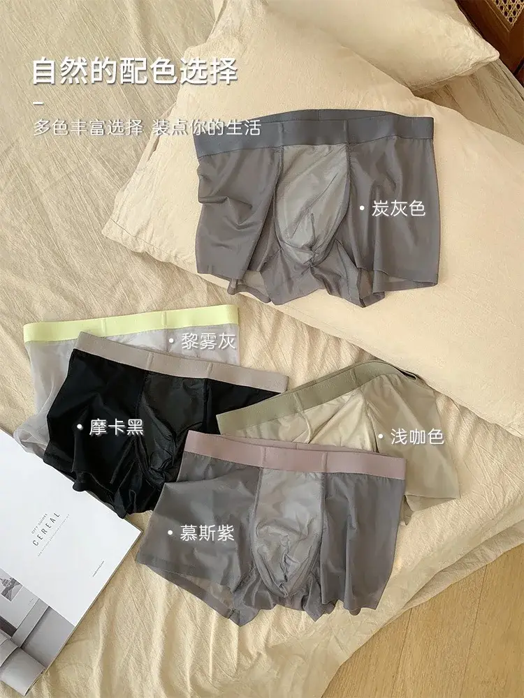Celana Boxer Datar Ultratipis 20D Celana Dalam Pria Cepat Kering Celana Dalam Kantong U Pria Sutra Es Transparan Pinggang Tengah Mulus