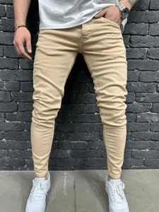 Jeans Lelaki Seluar Kurus Kasual Khaki Keanjalan Fesyen Denim Seluar Streetwear Pakaian Lelaki Koboi Slim Fit Seluar Pensel