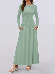 Herbst-Neuheiten, langärmeliges Maxikleid für Damen, bequeme Passform, gerüschte Details, mehrfarbig, für lässige Alltagskleidung