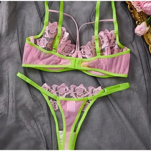 Dámské Spodní prádlo Tanga Outfit Sexy Transparentní Síťovaná Podprsenka Jemná Květinová Krajka Průsvitná Elegantní Módní Oblečení Denní Dámské Spodní prádlo