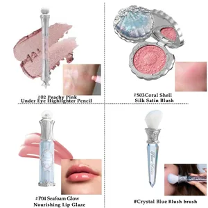 Conjunto de iluminador e blush de ponta dupla Flower Knows Conjunto de 4 peças de esmalte labial de longa duração