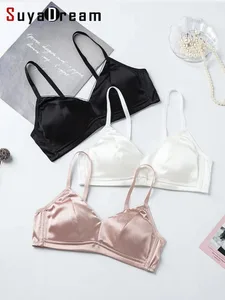 SuyaDream Dámská sada hedvábné podprsenky 93%Hedvábí 7%Spandex Spodní prádlo bez drátěnky 2023 Pohodlné Intimky Bílá Černá