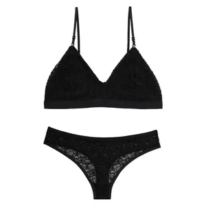Lingerie française Sexy pour femmes, Design fin, sans jantes en acier ni coussinets de poitrine, ensemble de soutien-gorge pour femmes