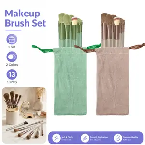 13 Buah/Set Set Kuas Makeup Kuas Kosmetik Serat Sintetis Lembut untuk Wajah Mata Foundation Blush Eyeshadow dengan Kantong Penyimpanan