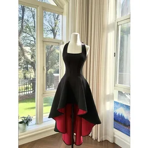 Frankrig Elegant sort patchwork kjole med lang strop Ærmeløs feststil kvinder Blid Y2k Vintage Bodycon Forår Sommer 2026