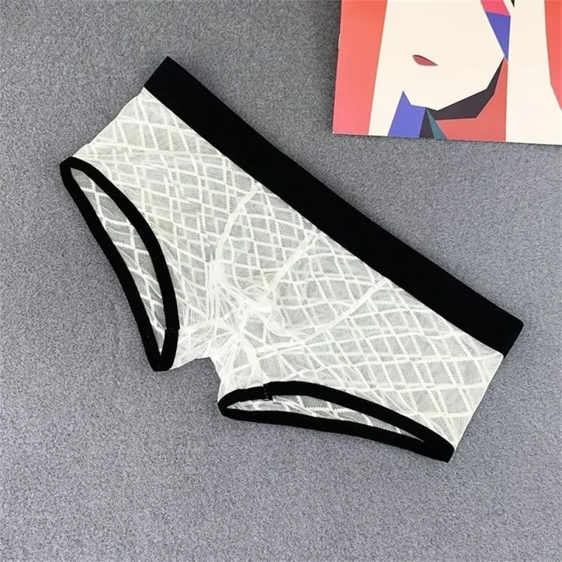 Herenondergoed Transparante boxers Ardennenzakje Zie door geruite mesh onderbroek Sexy lage taille slipje Plus maat