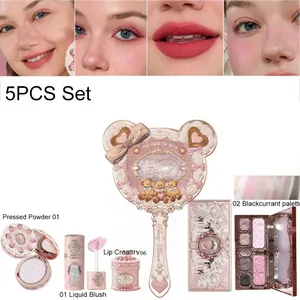 Flower Knows Strawberry Cupid Velvet Matte Lip Cream Set di fard liquido in polvere pressata Trucco leggero a lunga durata