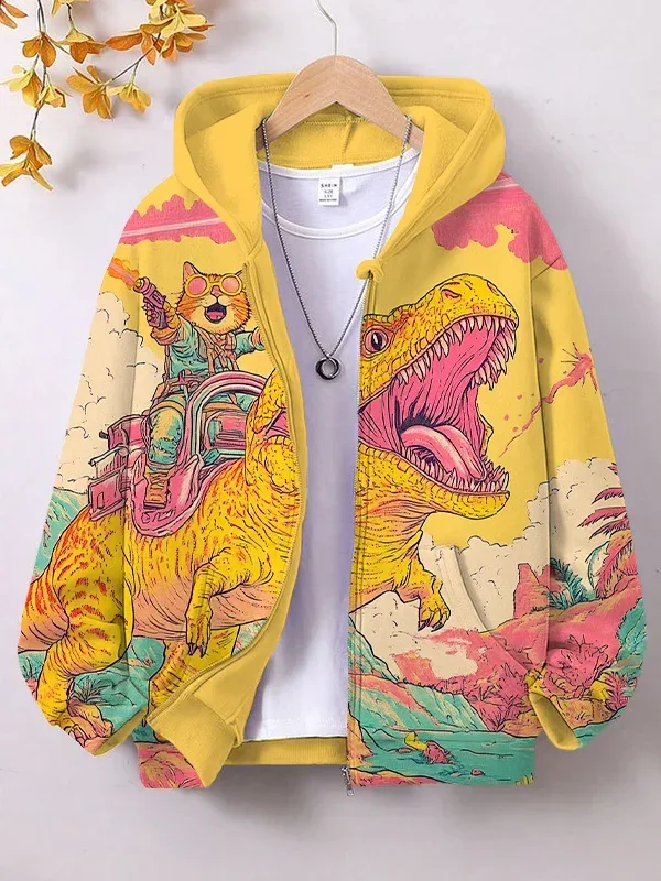 Tegneserie Dinosaur Kat 3d Print Hættetrøje Mænd Kvinder Mode Zip Up Hættetrøjer Mandlige Jakke Dyr Træningsdragt Lynlås Tøj Funny Sweats