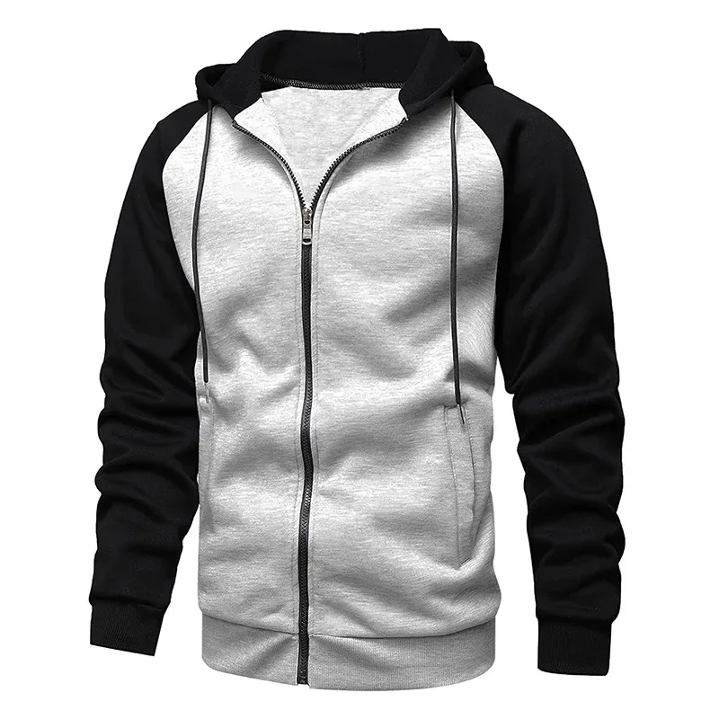 Hoodies Fleece Lelaki Sweatshirt Lengan Panjang untuk Lelaki Bertudung Zip Fesyen Lelaki Sweatshirt Menghalang Warna Kot Jaket Slim Fit
