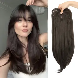 Topper sintético cabelo longo em linha reta invisível extensão do cabelo perda de cabelo fibra resistente ao calor para estilo diário feminino