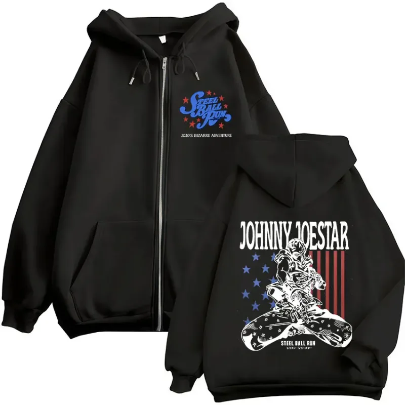 Anime JoJo Bisarrt äventyr STEEL BALL RUN Johnny Joestar Dragkedja Hoodies Herr Dam Kläder Zip Up Sweatshirt Jacka Streetwear