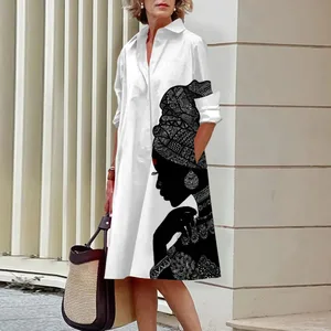 Sommer Neue frauen Kleider Mode Charakter Kunst Muster Lose Große Größe Casual Temperament Pendler Unregelmäßigen Langen Rock Tops
