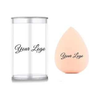 25 Buah Blender Kosmetik Warna Kecantikan Logo Kustom dengan Kotak Spons Rias Kotak Bening Bebas Lateks Label Pribadi Riasan Kustom