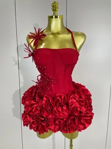 Sexy Halter Prom Gown Celebrity Club Two Piece Set Cocktail Elegant Women Fashion Luxury Birthday Party Red Black Bandage Outfit