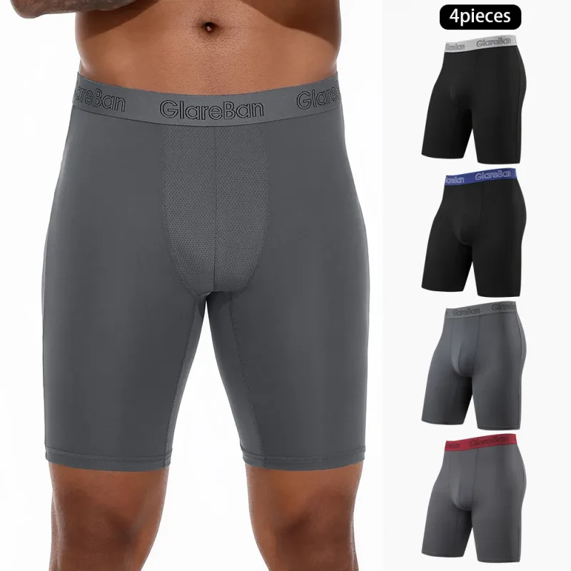 4 peças cores misturadas de secagem rápida perna longa boxer cuecas cuecas para casa e esportes de alta qualidade calças masculinas