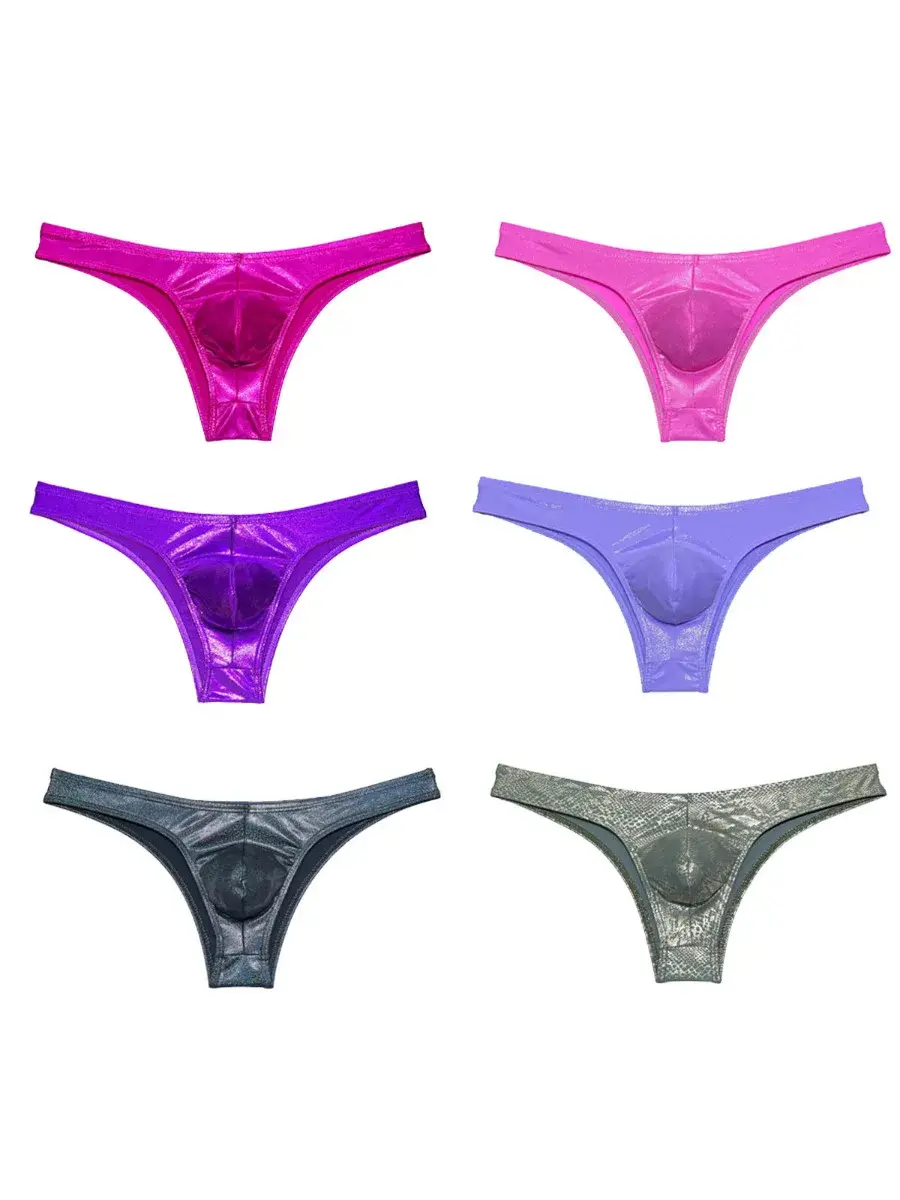 Men's Briefs Thong Underwear Contour Pouch Tanga Low-rise Cheeky Beach Briefs Quick-dry Swimwear Male Bikini Sexy Shiny Lingerie