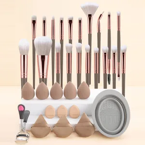 33-teiliges Make-up-Tool-Set, 20 Make-up-Pinsel mit Puderquaste, Reinigungsschüssel, Wimpernzange, volles Gesicht, Augen-Make-up-Set