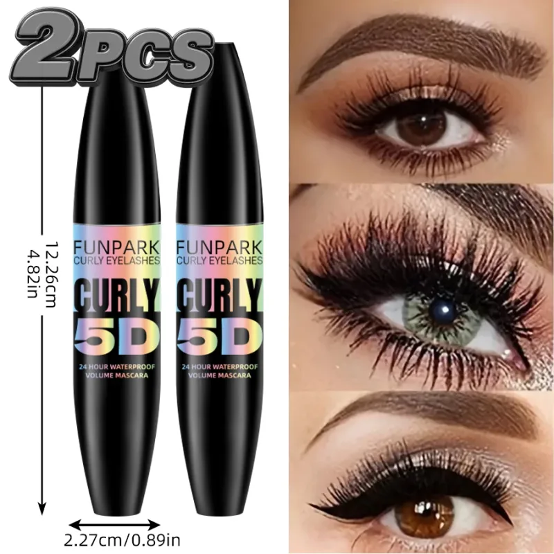 2 τμχ 5D Eye Black Mascara Waterproof Lengthens Eyelashes Extension Mascara με ίνες μεταξιού Μακιγιάζ ματιών μακράς διαρκείας για γυναίκες Καλλυντικά Κορεάτικη ομορφιά