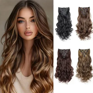 18Inch Synthetic Extension 16 Clips Blonde Hair Natural Long Wavy 7Pcs/Set Heat Resistant Fiber Hairpiece Black Brown Hairstyle