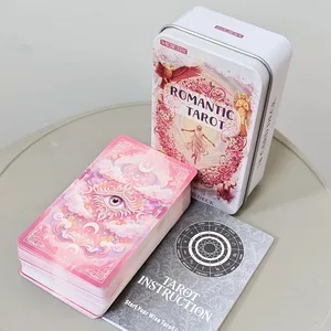 Rosa romantisches Fantasy-Tarot-Deck in Blechbox, 78 Karten, komplettes Deck mit Anleitungsbuch, 11 x 6,2 cm, spirituelles Wahrsagungs-Orakel