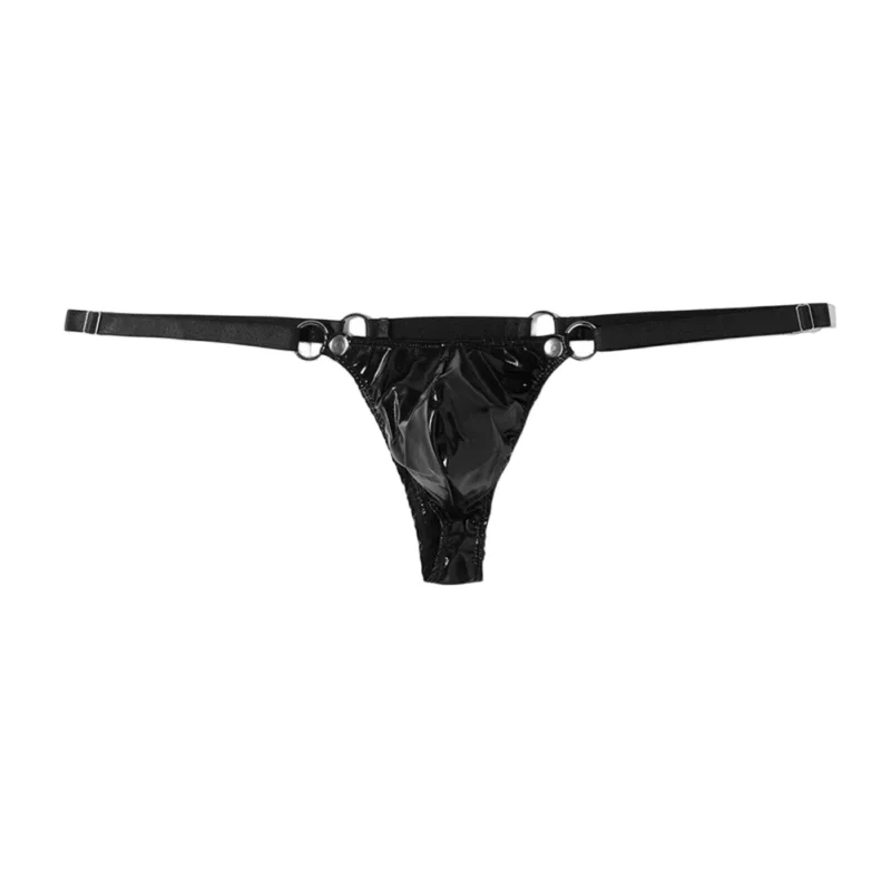1 PC ผู้ชายสิทธิบัตรหนัง G-String เซ็กซี่ทอง V-Back LOW แหวน RISE T-Back Bulge POUCH ชุดชั้นในชุดชั้นในเกย์ Hot Clubwear