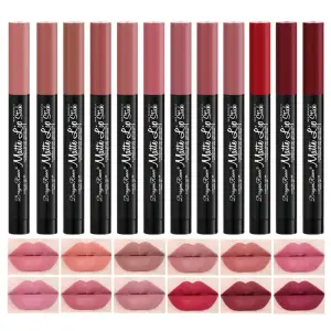 Matita per rossetto a 12 colori Velluto opaco Impermeabile a lunga durata Antiaderente per labbra Stick per labbra Sexy Rose Red Automatic Lip Liner Makeup