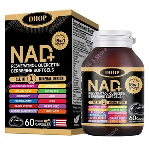 NAD+ Softgels com Resveratrol Quercetin Berberine Softgels Suplemento 18 em 1 para suporte geral à saúde 60 cápsulas