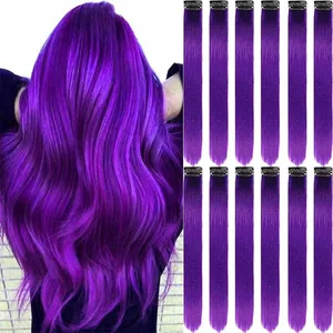 Clip in Hair Extensions Fargede festhøydepunkter 22 tommer 6 stk/pakning Flerfarger rett hår Syntetisk hårpynt Kongeblå