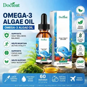 Docteat óleo de algas ômega-3 à base de plantas DHA EPA gotas líquidas crianças saúde do cérebro vegano não-OGM nutrição diária laranja 60 porções