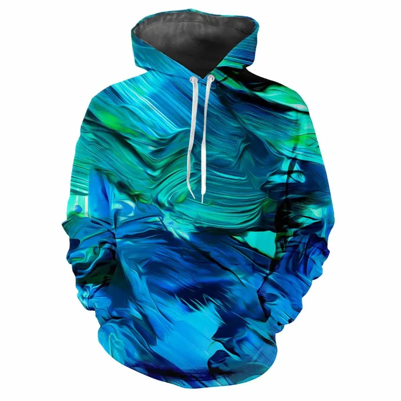 แฟชั่นผู้ชายพิมพ์รูปแบบสีกีฬาลำลองแขนยาวHoodedผ้าหนาเสื้อStreet Harajukuผู้ชายHoodie